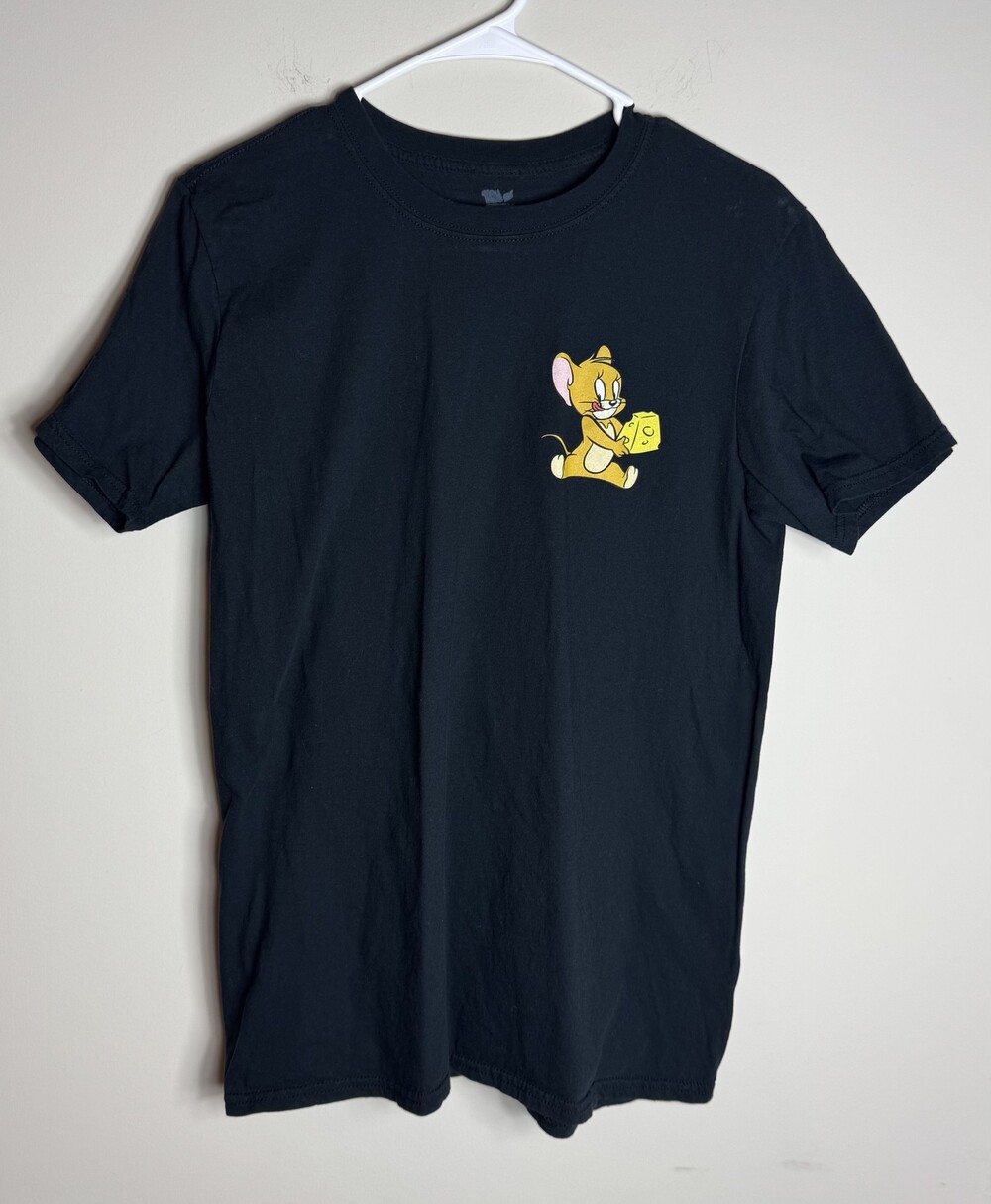 Tom and Jerry Medium Black Cotton T-Shirt Cartoon Graphic Tee